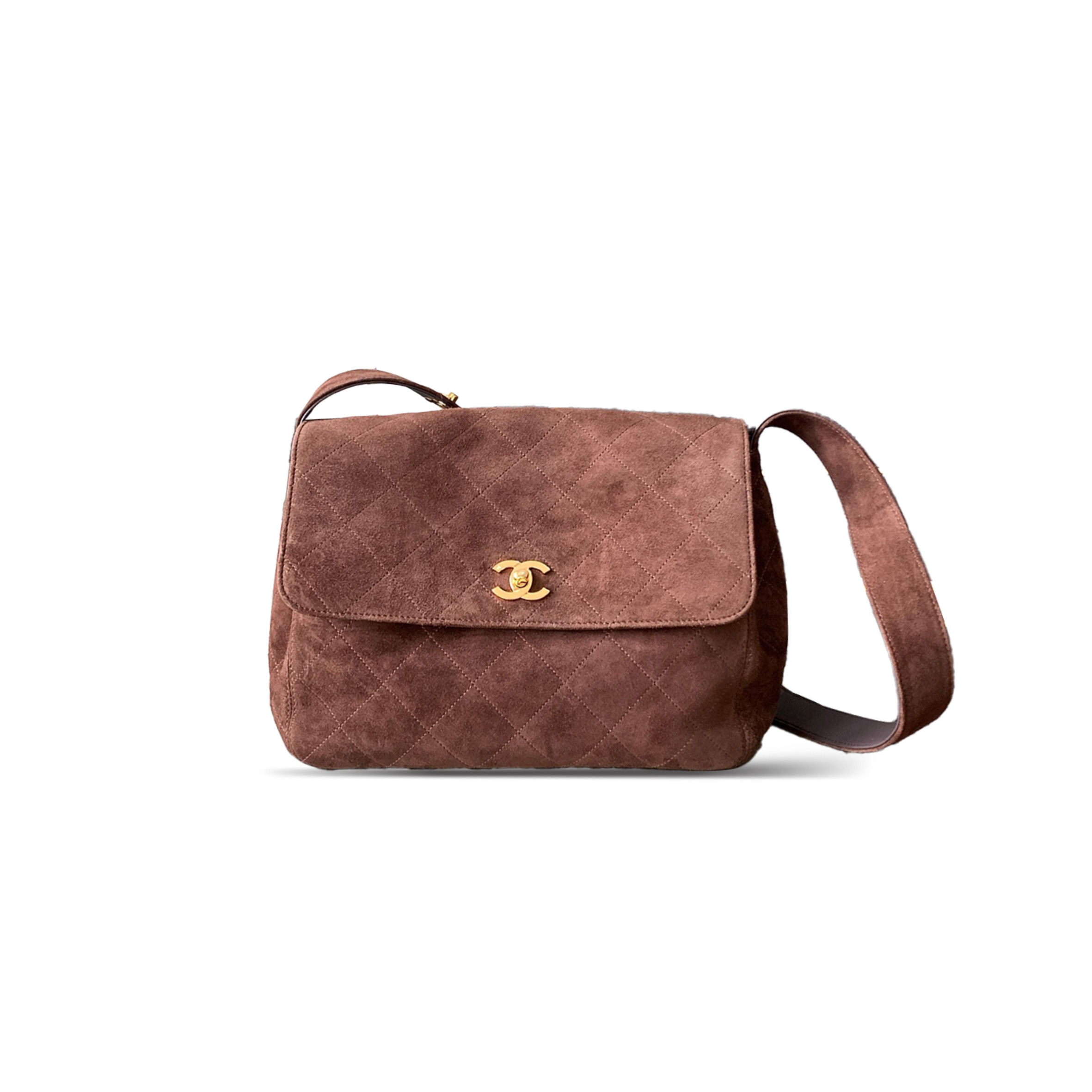 CHANEL VINTAGE SUEDE QUILTED FLAP SHOULDER BAG A99935 (28*24*12.5cm)
